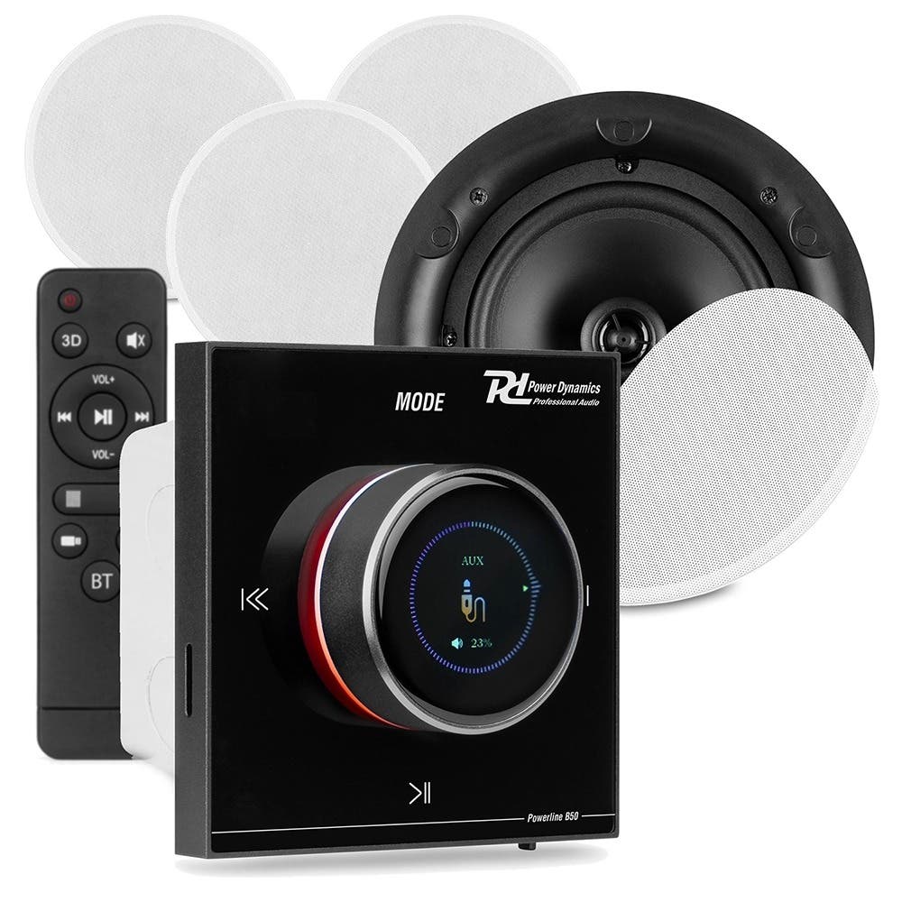 Power Dynamics Powerline B100BSet inbouw versterker met 4 plafondspeakers - 6.5 inch - 4x 25W