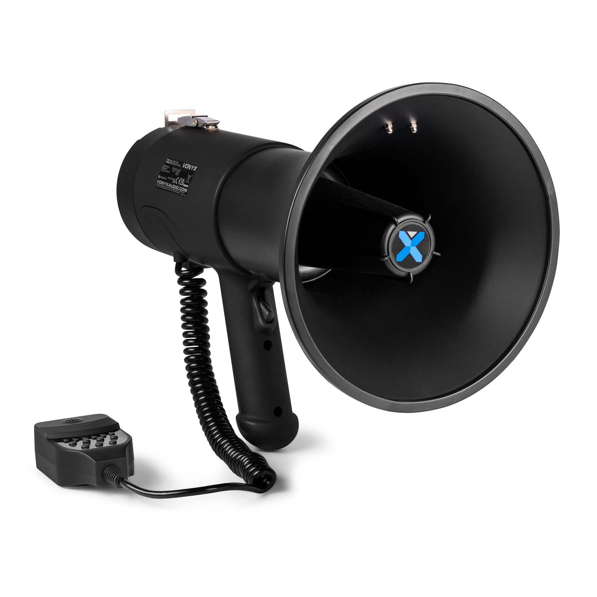 Vonyx MEG075 Megafoon met sirene en afneembare microfoon - 75W Krachtige megafoon - Bluetooth - Zwart
