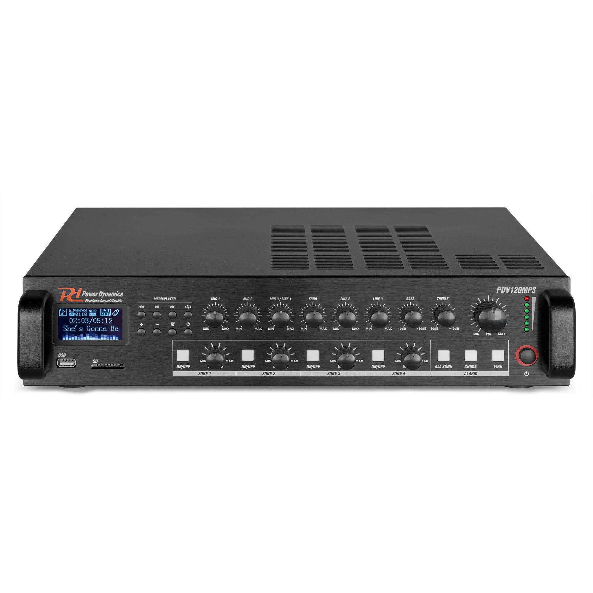 Power Dynamics PDV120MP3 100V 4-zone versterker met o.a. Bluetooth