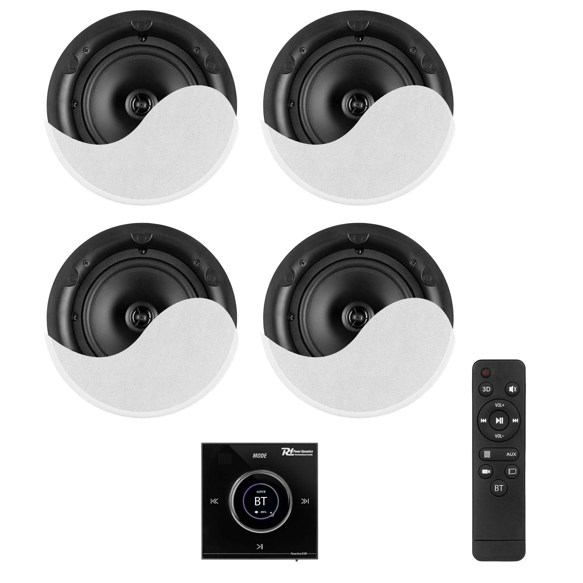 Power Dynamics Powerline B100BSet inbouw versterker met 4 plafondspeakers - 6.5 inch - 4x 25W