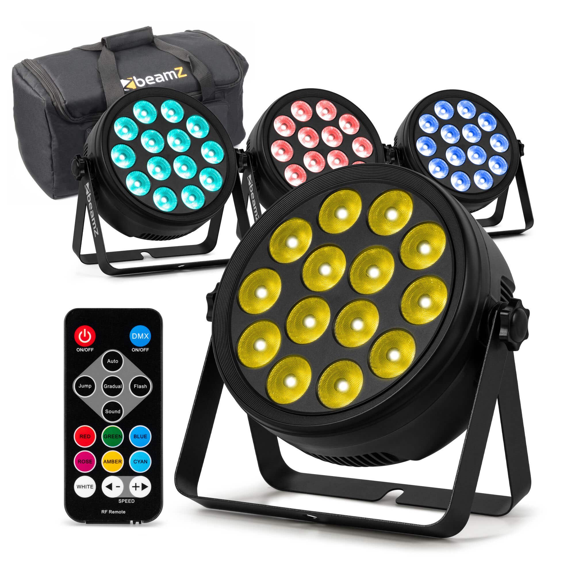 BeamZ set van 4 BCC165 LED PAR in flightbag - 14x 4W RGBAW-UV LED’s - Inclusief afstandsbediening