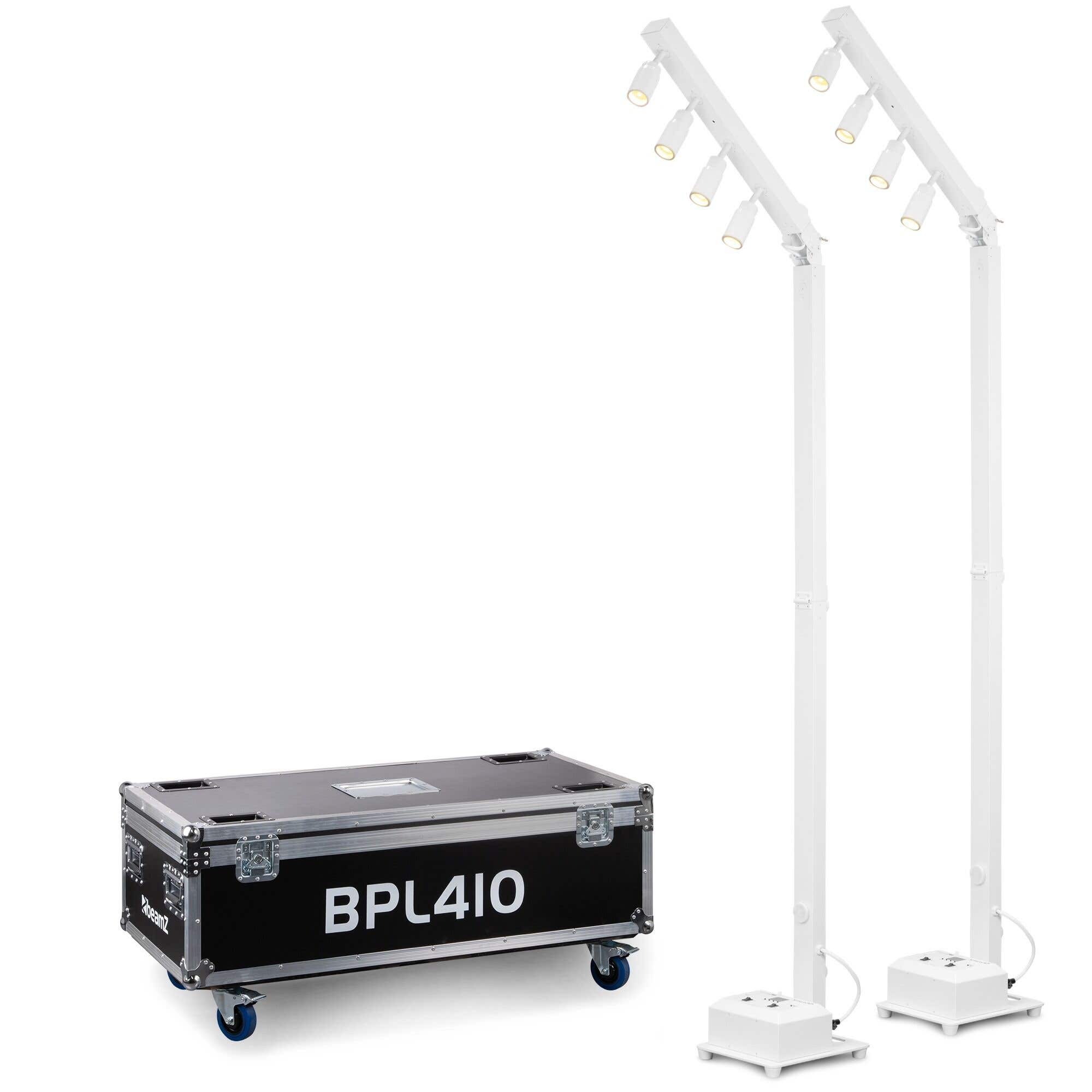 BeamZ BPL410W Spotverlichting set voor events - Accugevoede mastverlichting met flightcase - Wit