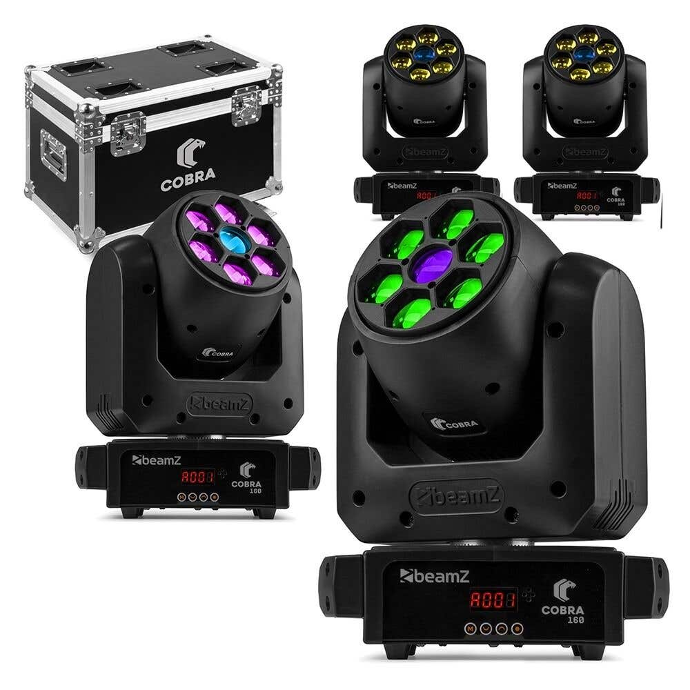 BeamZ Cobra 160 LED spot moving head set - Set van 4 stuks in flightcase - Spot moving heads - RGBW