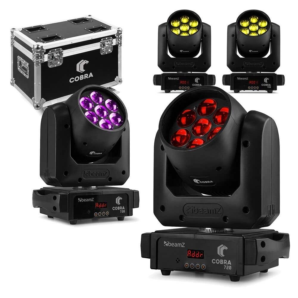 BeamZ Cobra 720 LED moving head set - Set van 4 stuks in flightcase - Wash moving heads - RGBW