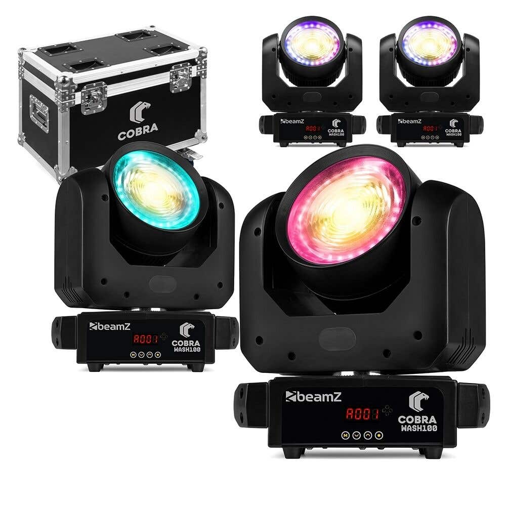 BeamZ Cobra Wash100 LED wash moving head set - Set van 4 stuks in flightcase - Wash moving heads - CW/WW