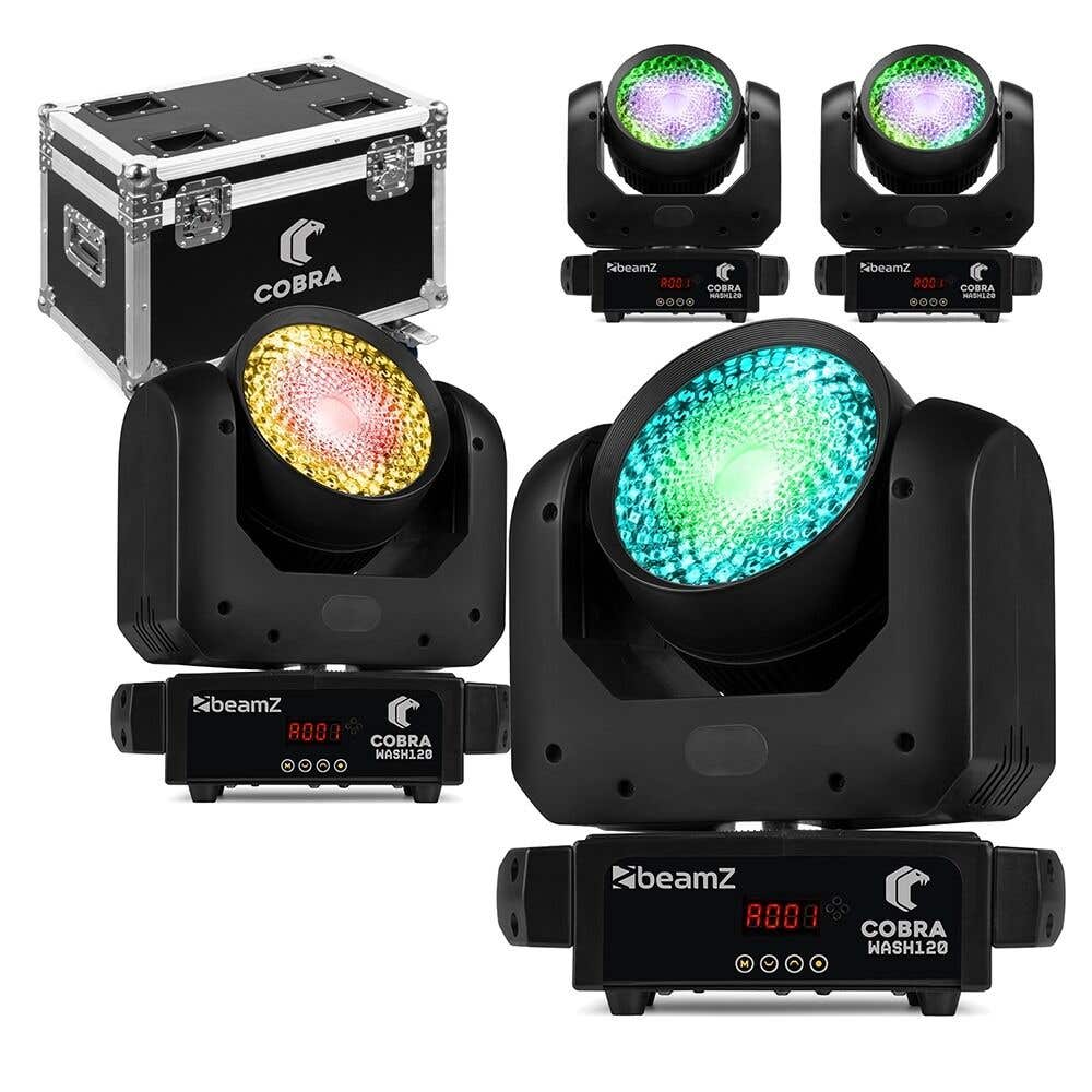 BeamZ Cobra Wash120 LED wash moving head set - Set van 4 stuks in flightcase - Wash moving heads - RGBW