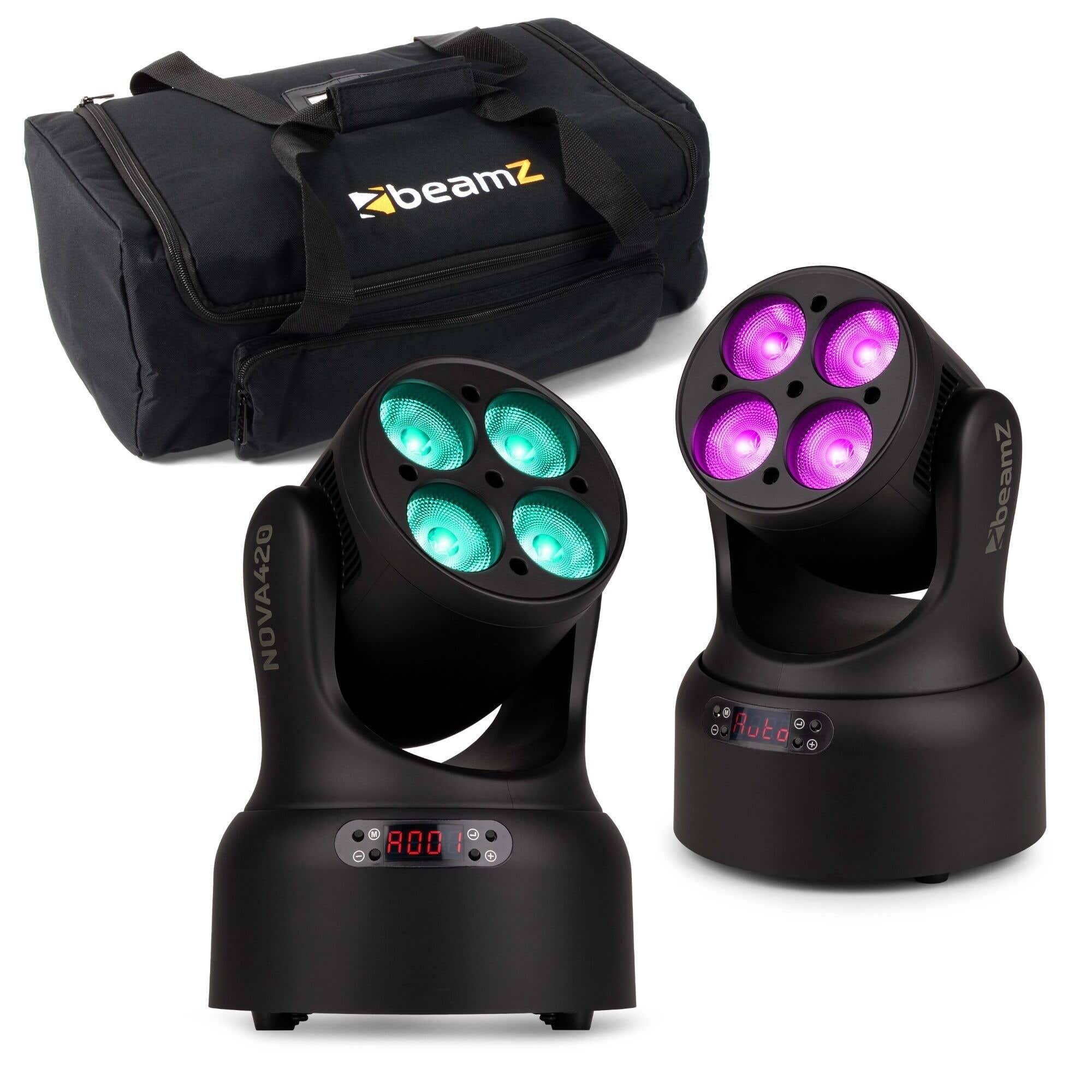 BeamZ NOVA420-BK moving head set met tas - 2x Wash moving heads met 4x 20W RGBW LED’s - Zwart