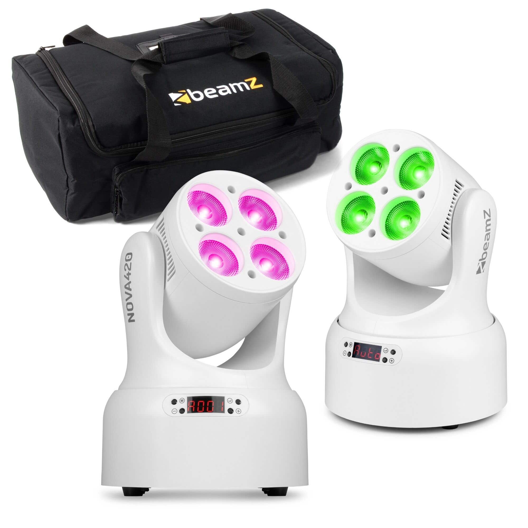 BeamZ NOVA420-WH moving head set met tas - 2x Wash moving heads met 4x 20W RGBW LED’s - Wit