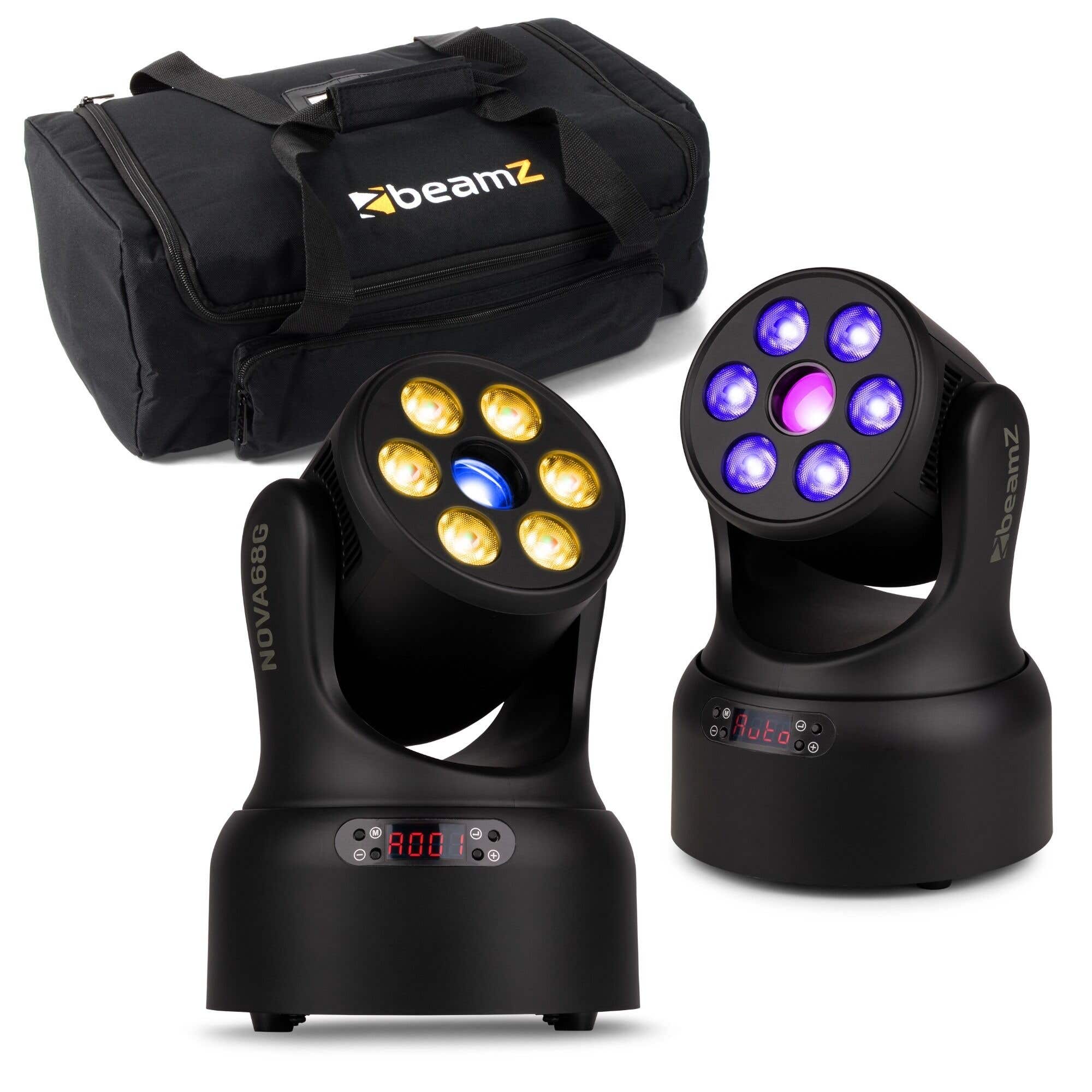 BeamZ NOVA68G-BK moving head set met tas - 2x Wash moving heads met gobo’s - RGBW LED’s - Zwart