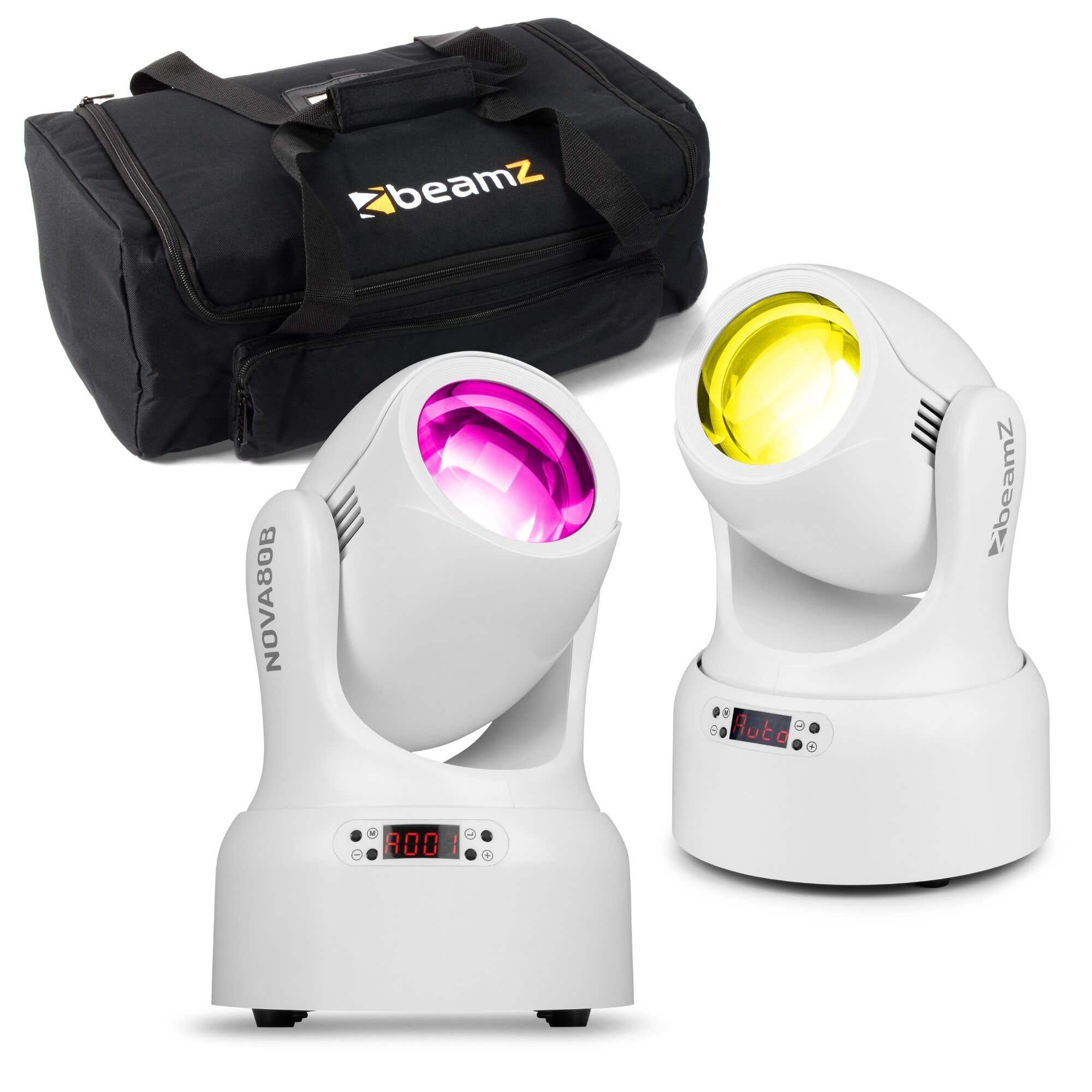 BeamZ NOVA80B-WH moving head set - Set van 2 beam moving heads met tas - 80W - Wit