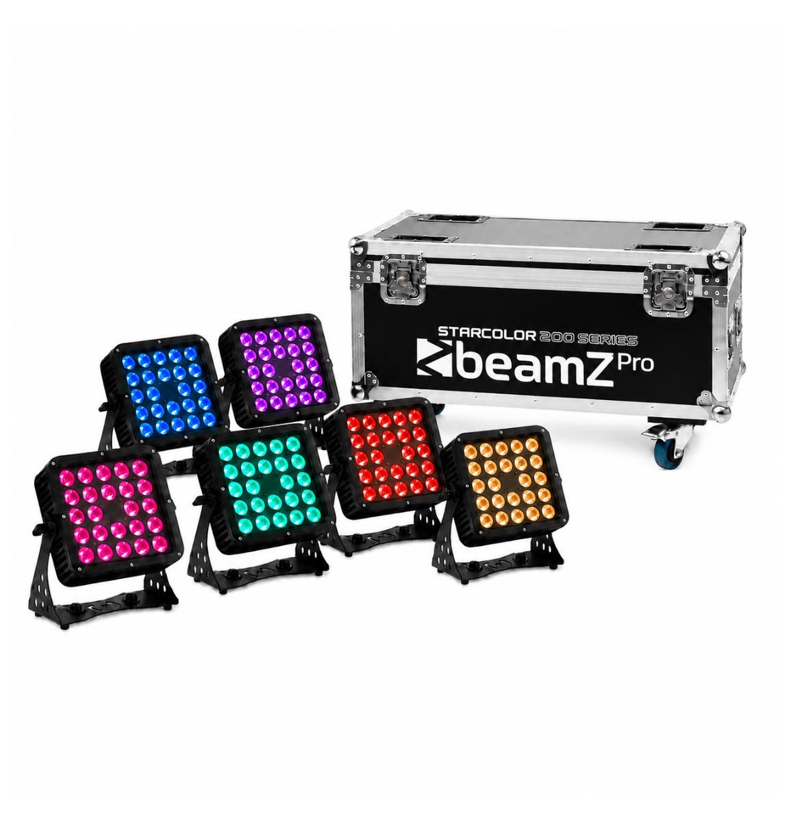 BeamZ Pro set van 6 StarColor200 LED Flood Lights in flightcase - RGBW -  24 x 10 Watt - IP65