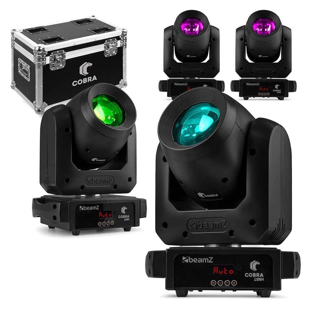 BeamZ Cobra 100H LED set van 4 beam moving heads met flightcase