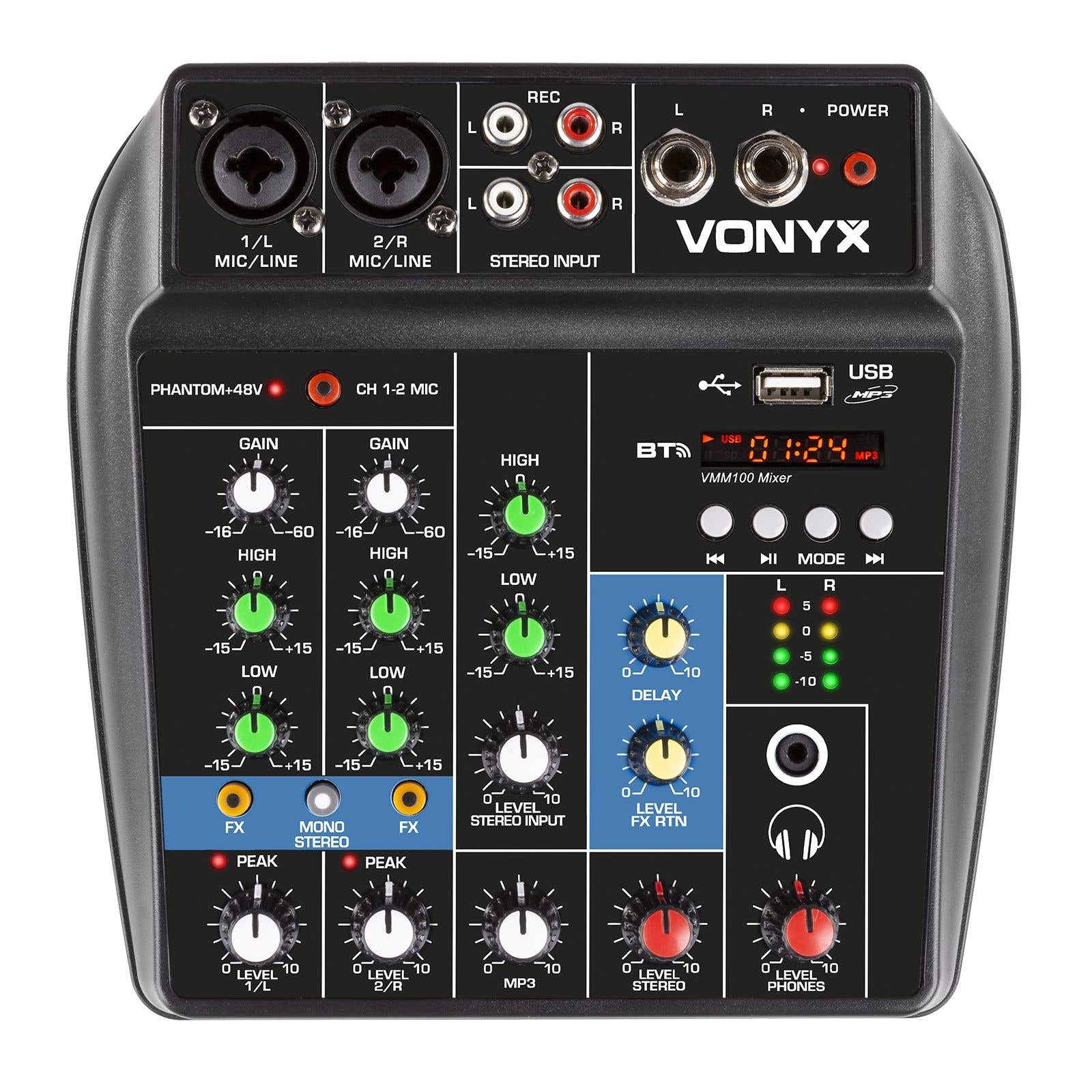 Vonyx VMM100 4-kanaals mengpaneel met Bluetooth & USB mp3 speler