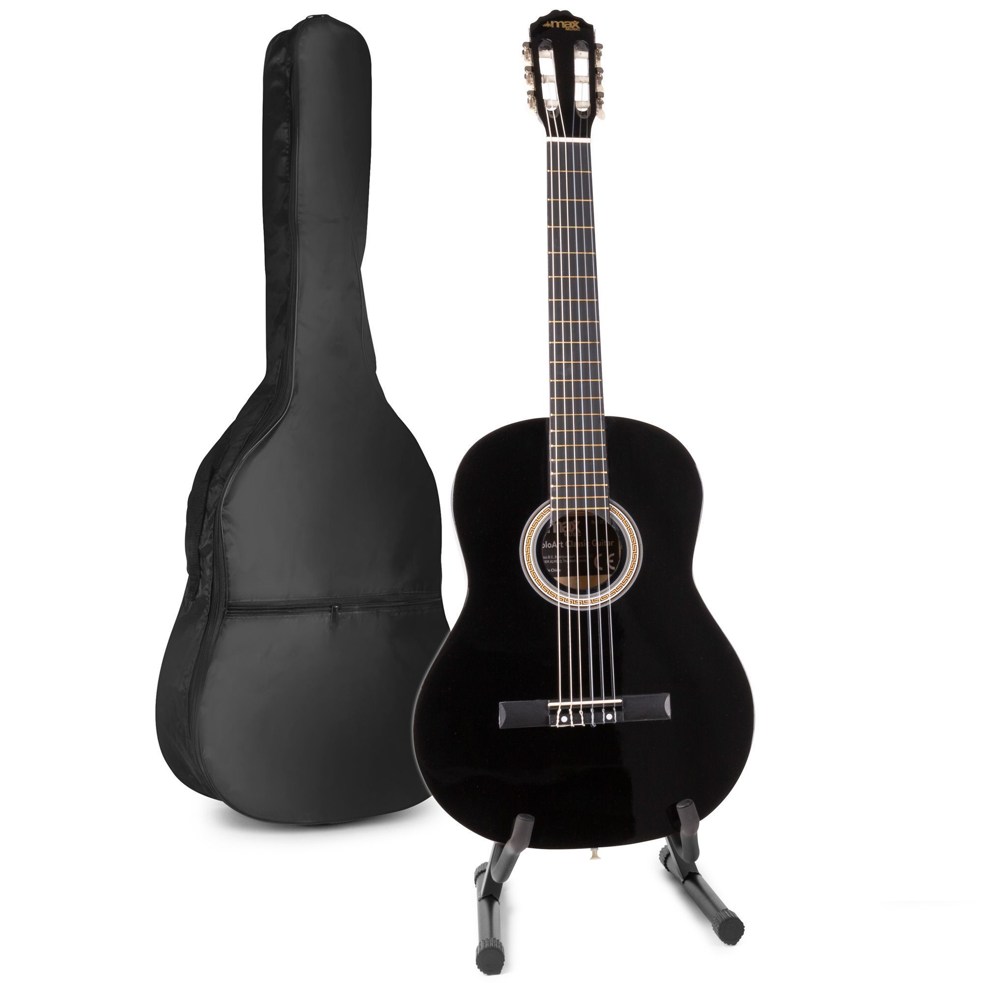 het winkelcentrum bagage Monarchie MAX SoloArt klassieke akoestische gitaar met gitaarstandaard - Zwart kopen?