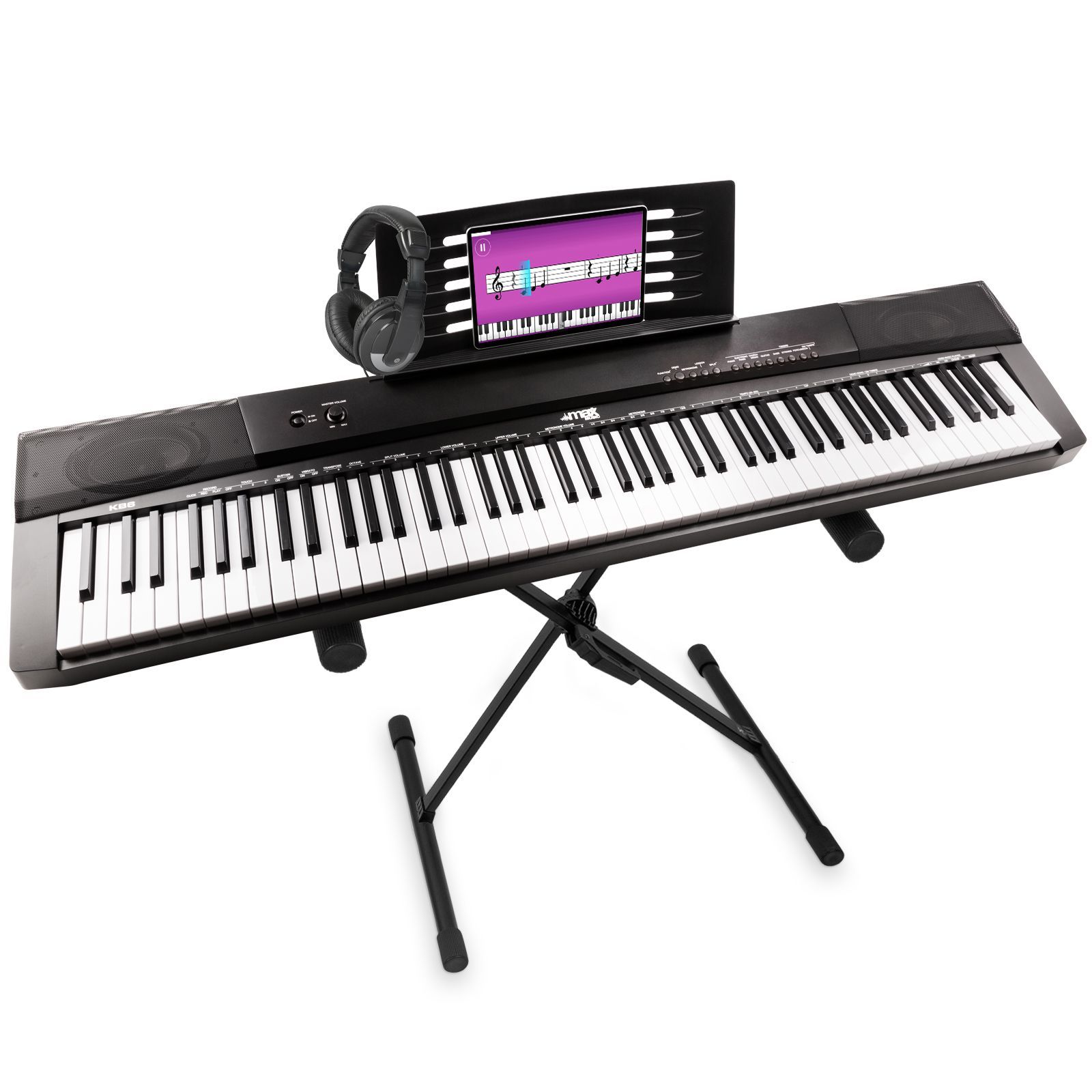MAX digitale piano met keyboardstandaard en koptelefoon