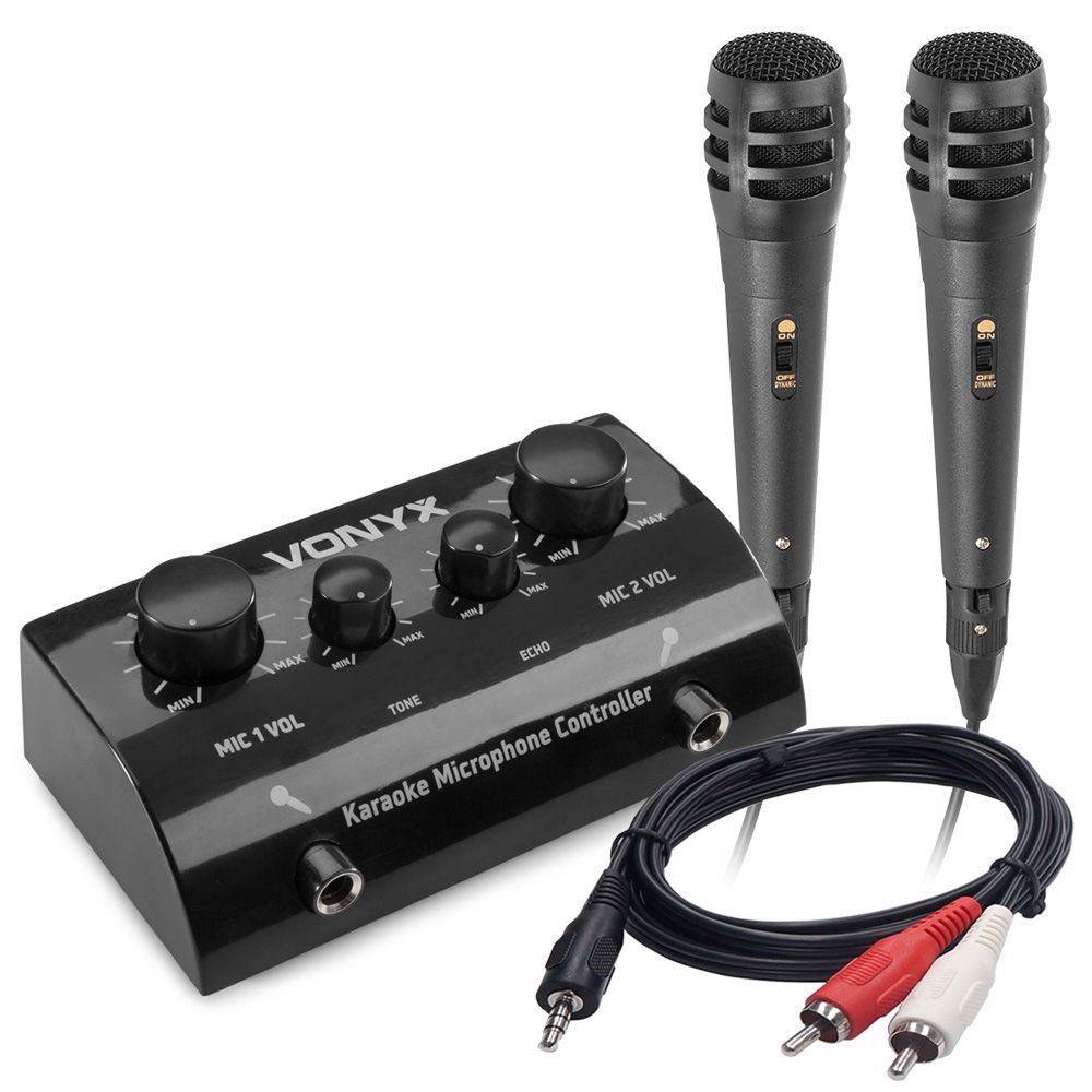 Vonyx AV430B karaoke telefoonkabel en 2x microfoon - Zwart kopen?
