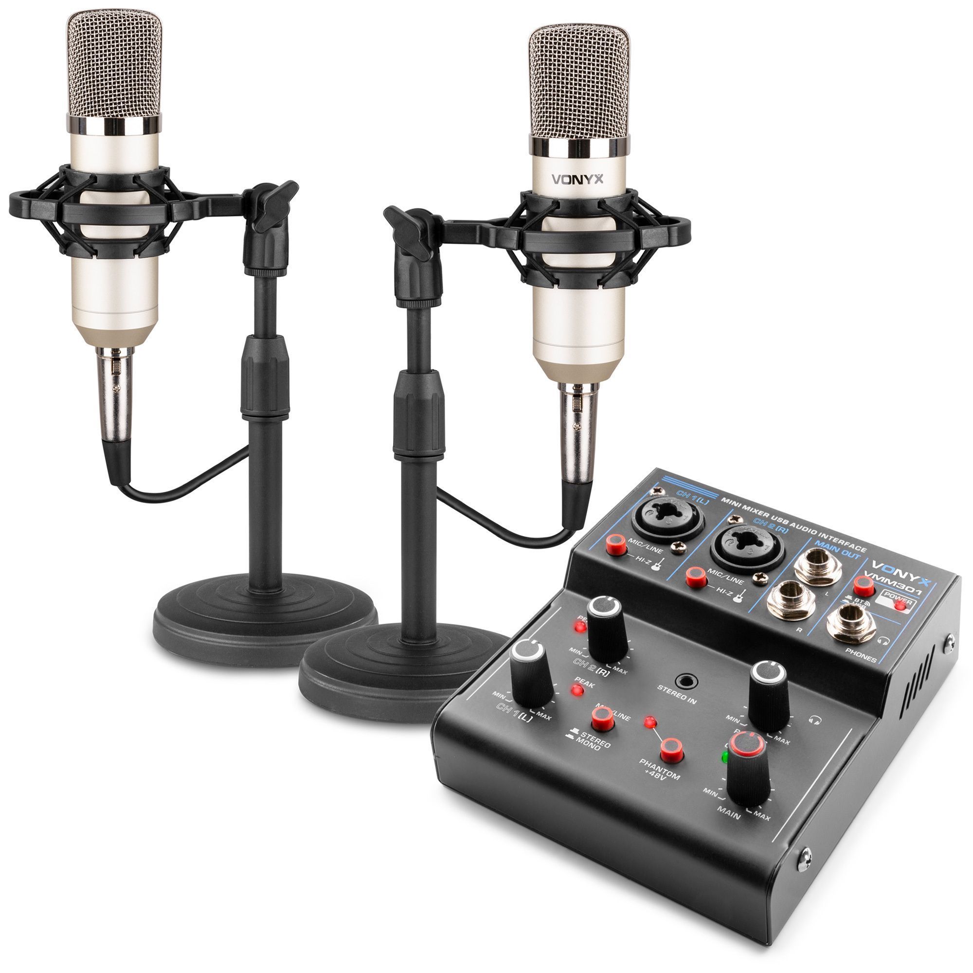 Uittrekken Indica technisch Vonyx VMM301 podcast set - USB Mixer met USB audio interface + 2 studio  microfoons en kabels kopen?