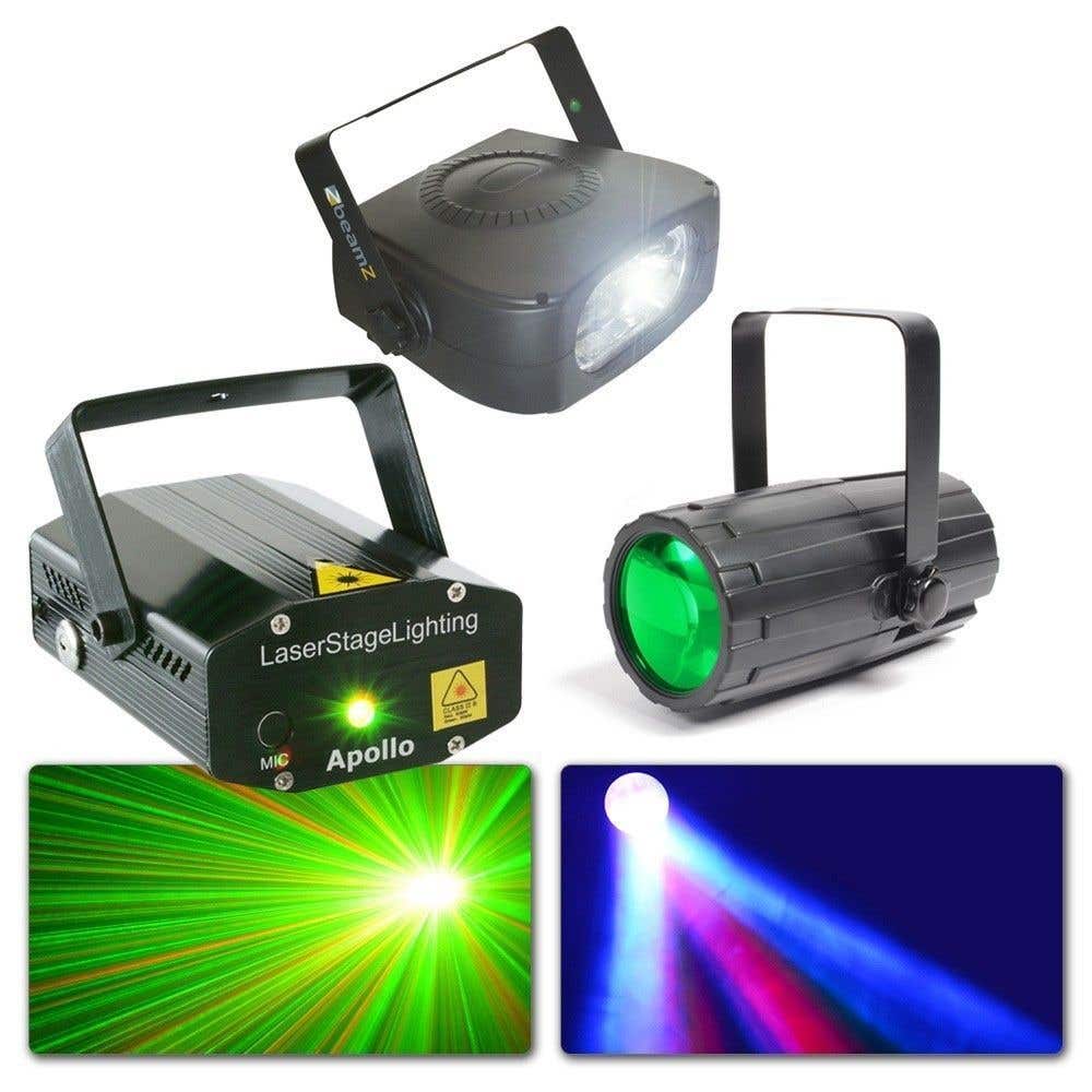 BeamZ Disco Lampen met laser - Moonflower, Rood/Groene Laser en Stroboscoop Set 4