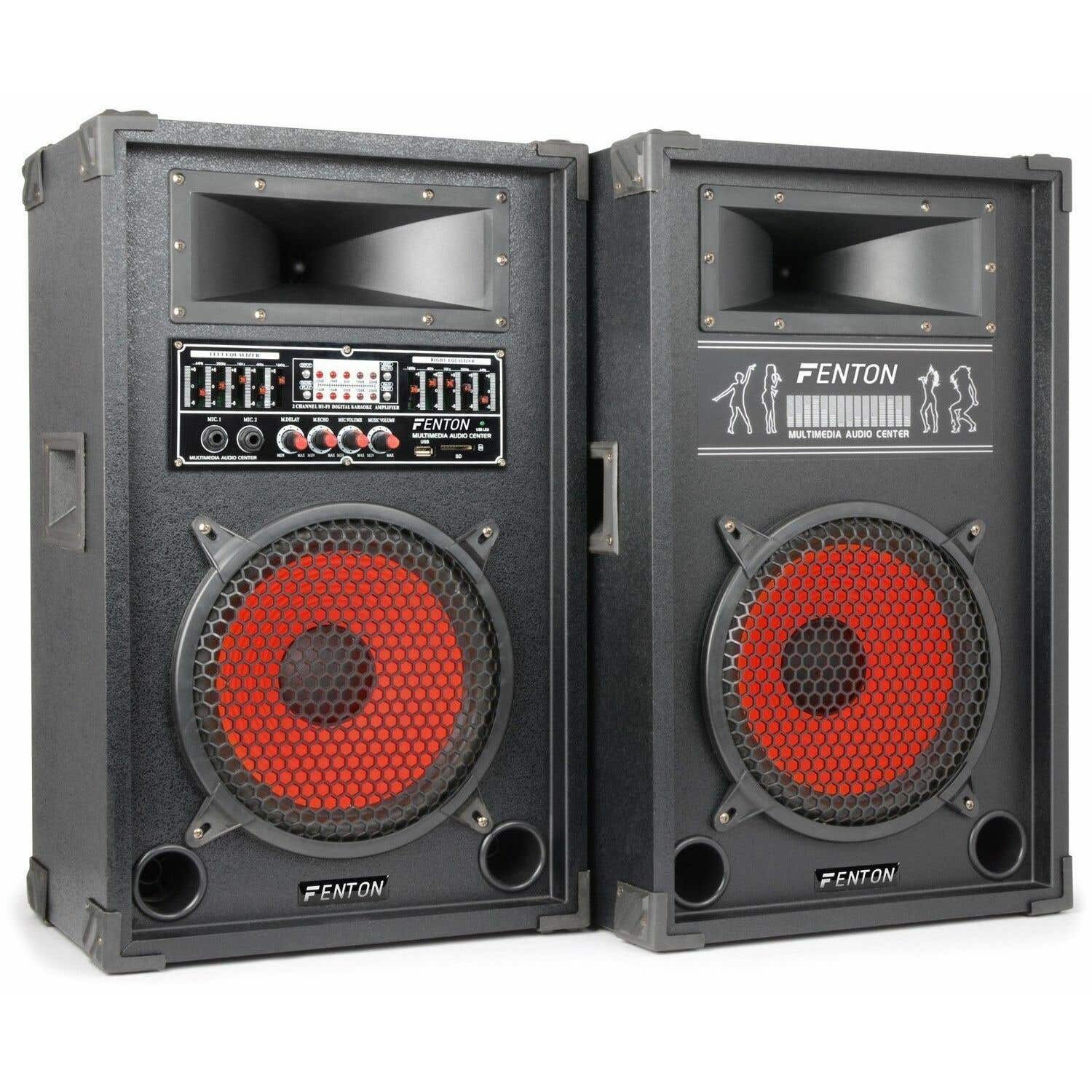 Fenton SPA-1000 Actieve PA Karaoke Luidspreker Set 10" 800W met USB MP3