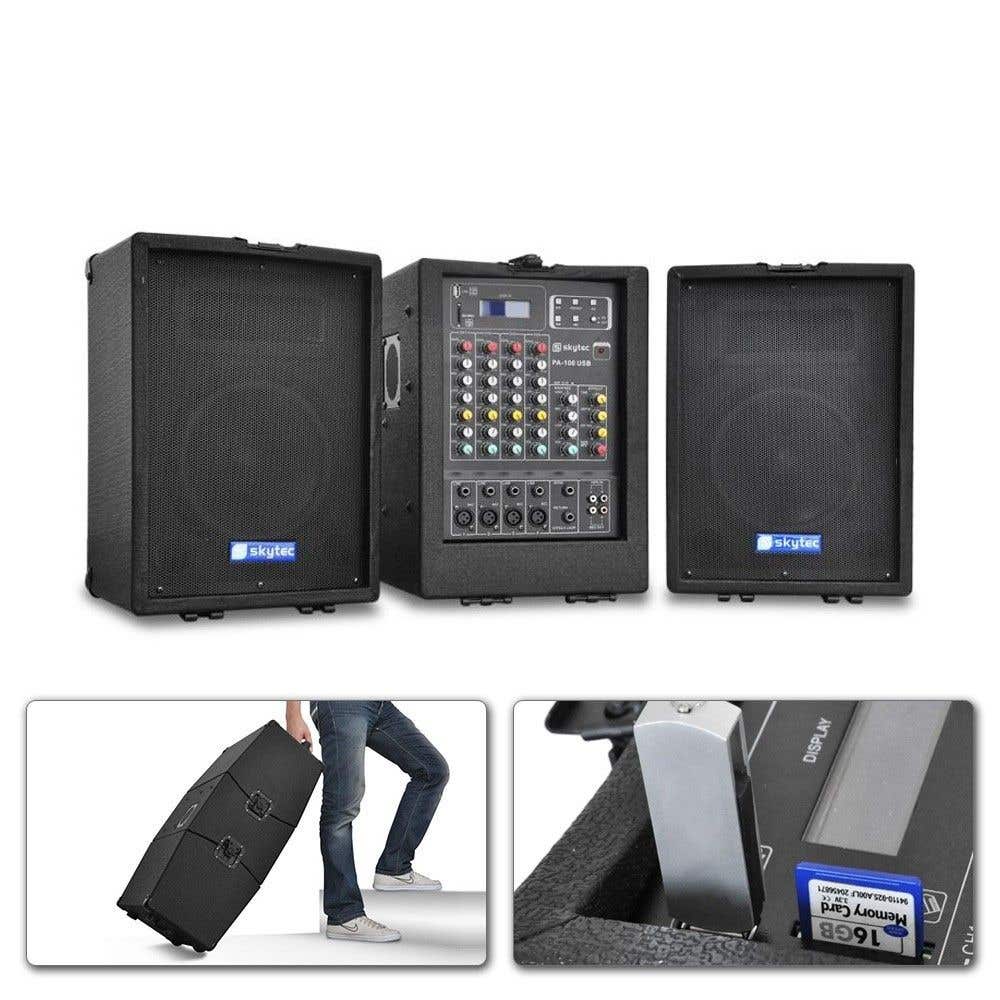 SkyTec Portable PA Luidspreker Versterker Systeem met USB - 2x 300W