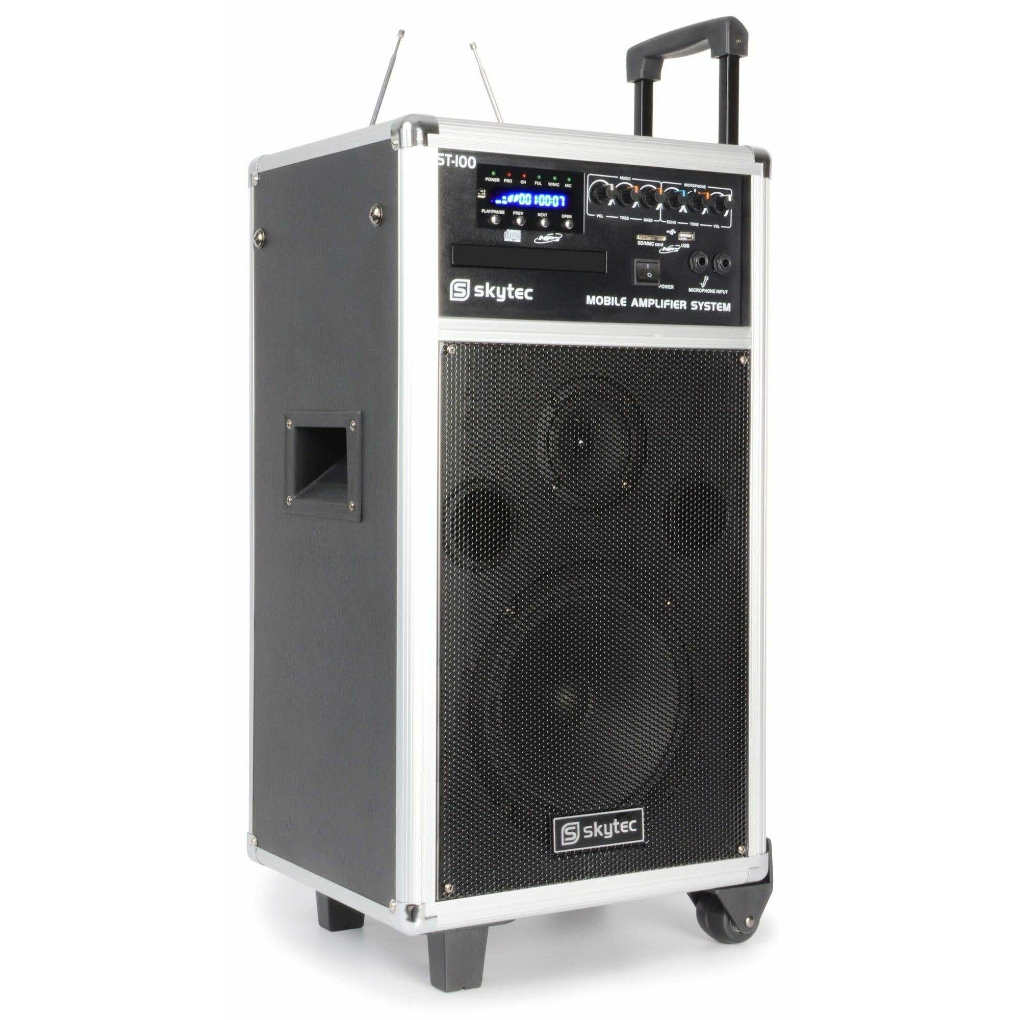 SkyTec ST100 Mobiele Geluidsinstallatie met Accu, Draadloze Microfoons, CD, USB MP3