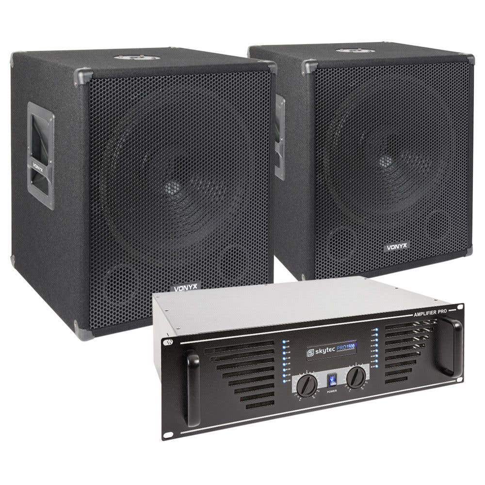 Vonyx 1200W Subwoofer Set met Versterker en Kabels