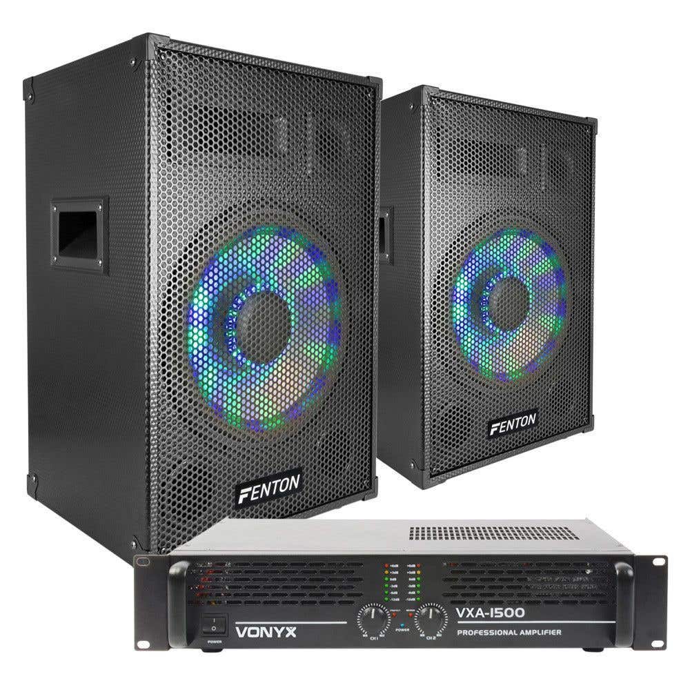 Fenton TL12LED 12" speakerset met versterker en kabels 1000W
