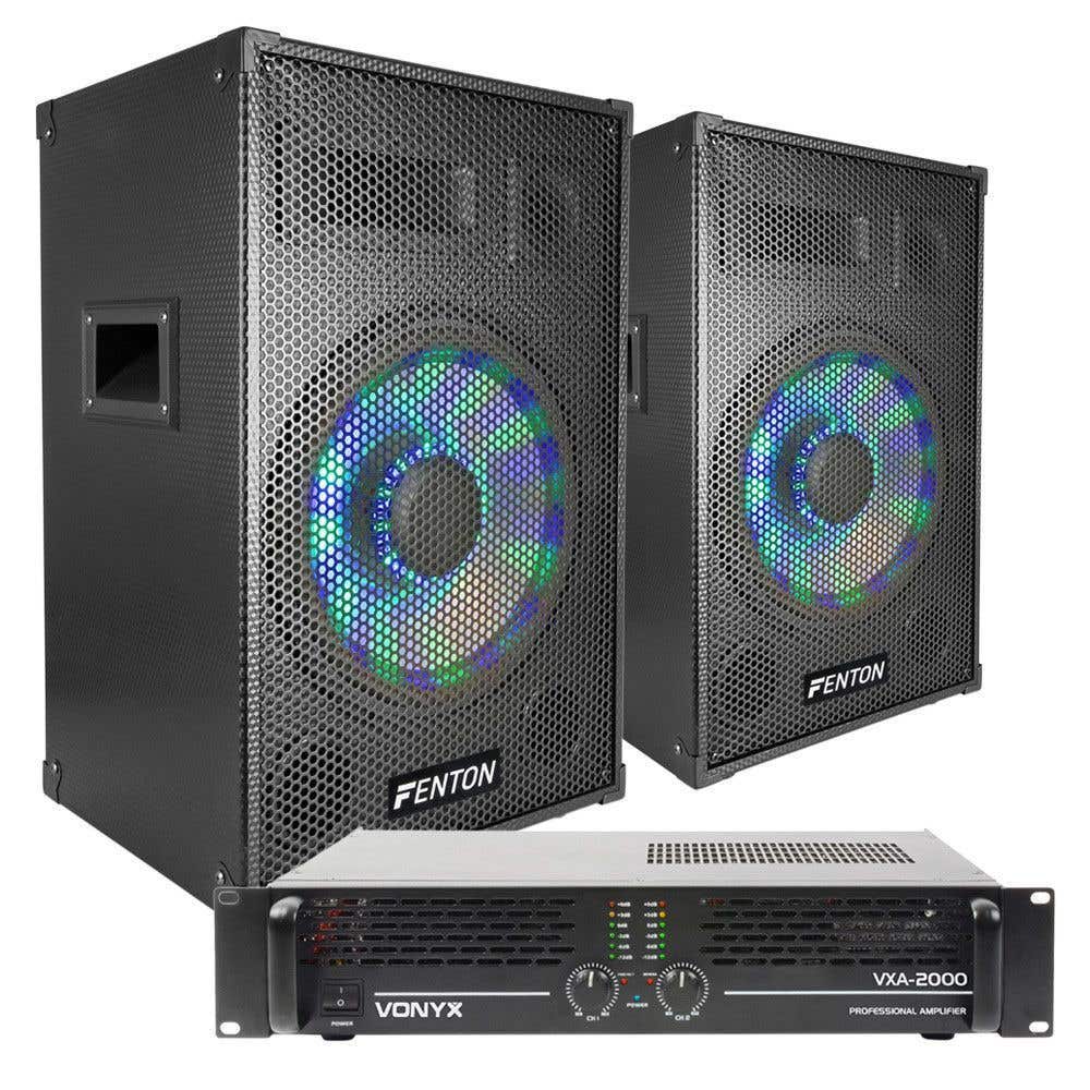 Fenton TL15LED 15" speakerset met versterker en kabels 1500W