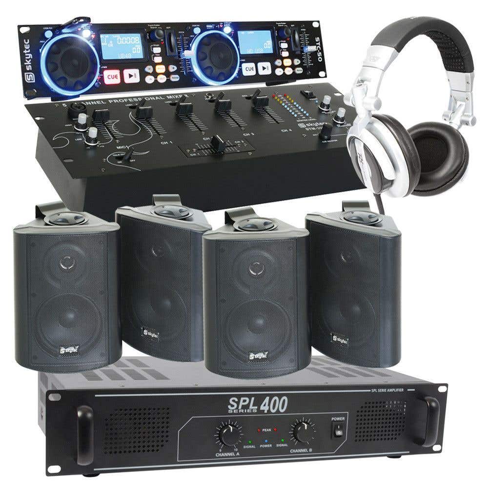 19" Horeca Restaurant installatie met SD/USB speler, 4 luidsprekers, versterker en mixer 400W