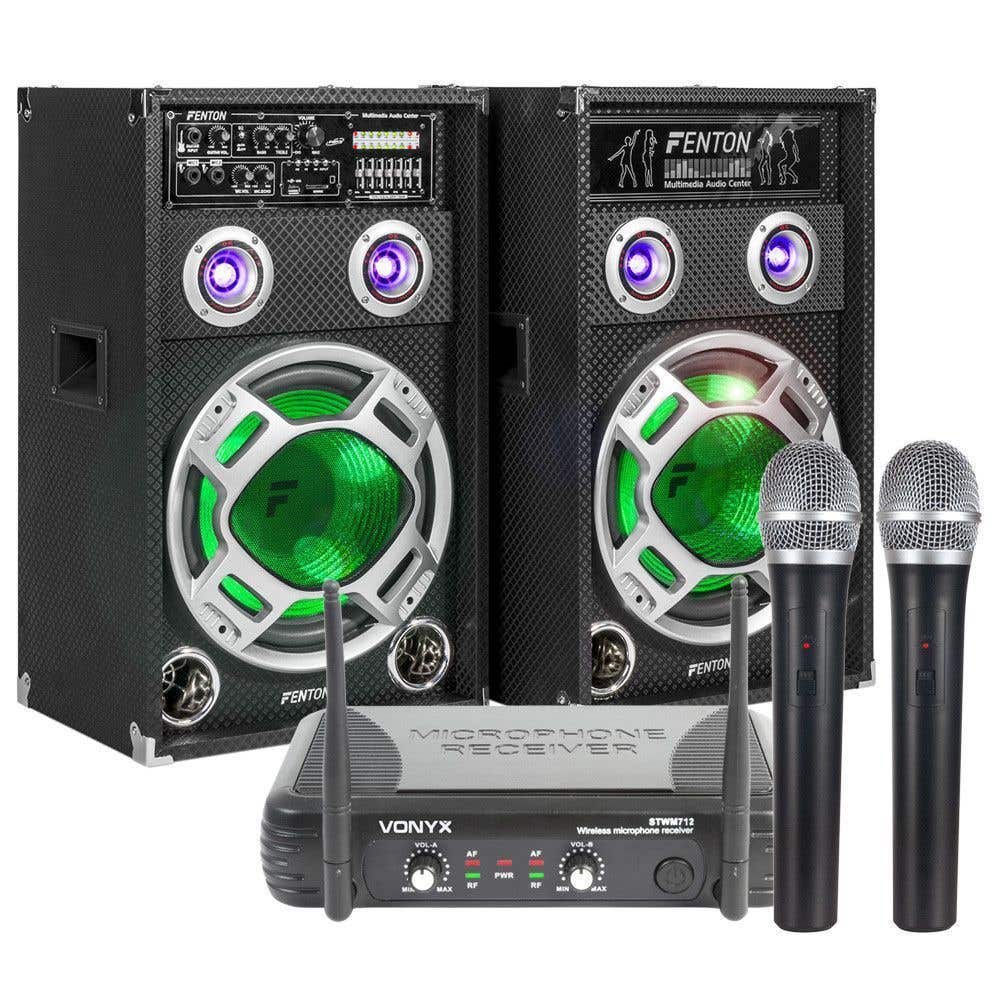 Fenton KA-12 karaokeset met 2 draadloze microfoons en kabels