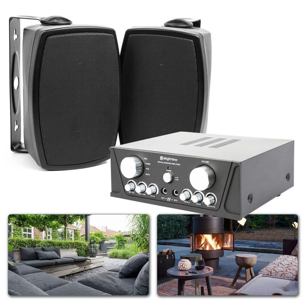 Buitenspeakers voor tuin & terras - Complete set met versterker en kabels