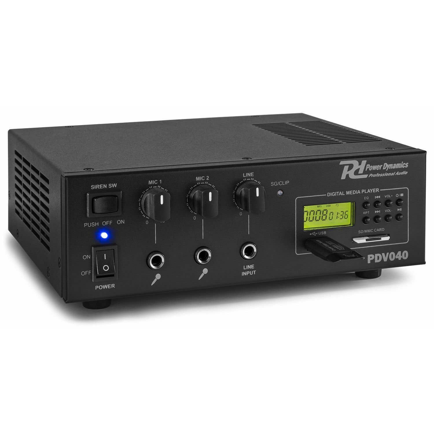 Power Dynamics PDV040 40W 100Volt versterker met MP3 speler