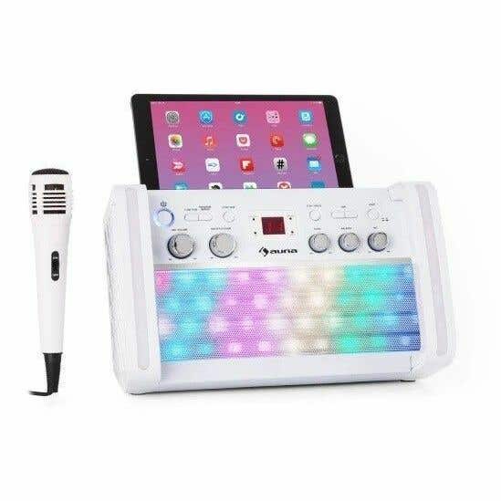 Auna DiscoFever 2.0 witte karaoke set met CD+G, Bluetooth en disco LED's