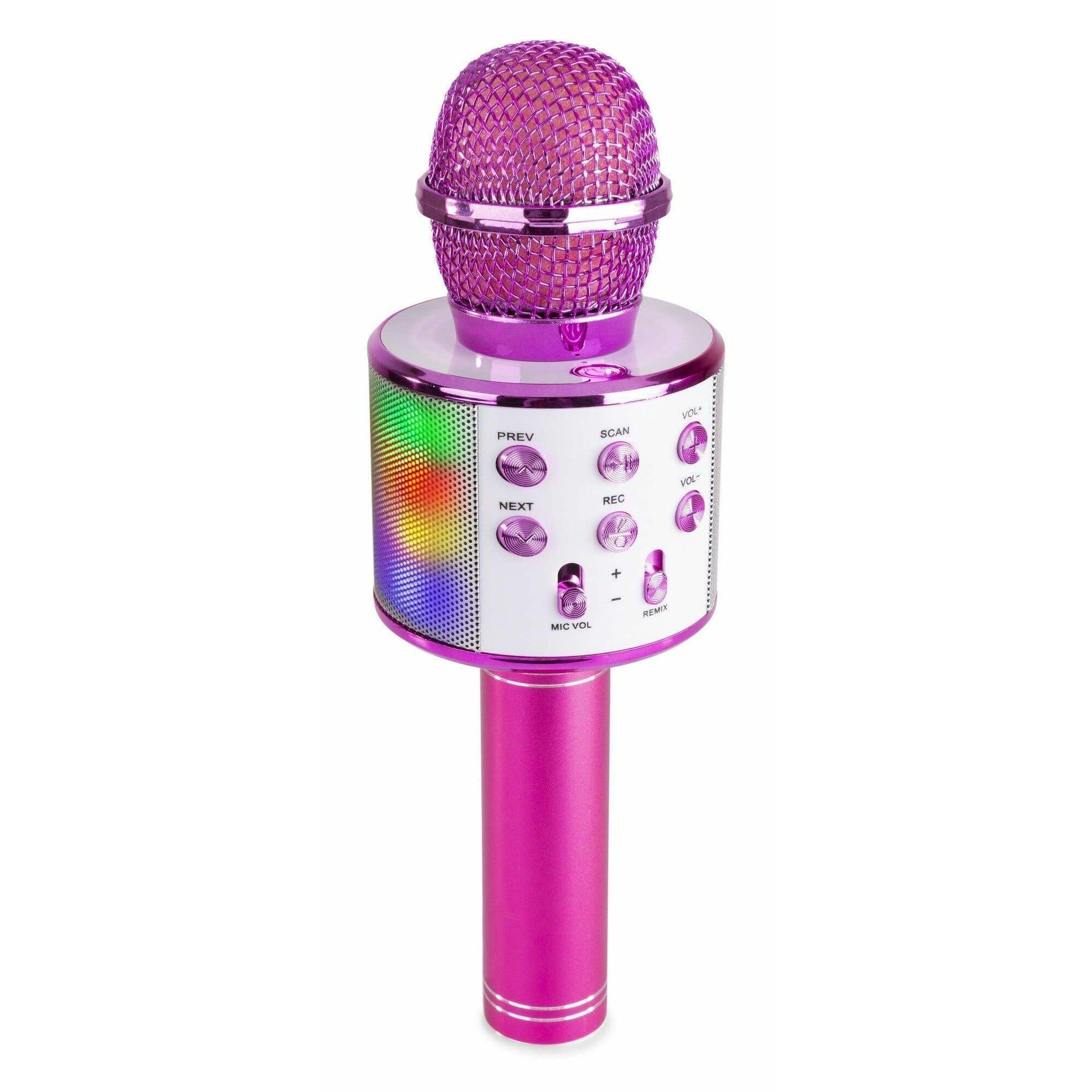 MAX KM15P Karaoke microfoon met ingebouwde LED's, speaker, Bluetooth en mp3 - Roze