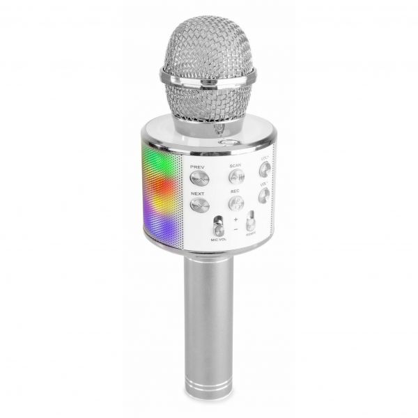 MAX KM15S Karaoke microfoon met ingebouwde LED's, speaker, Bluetooth en mp3 - Zilver
