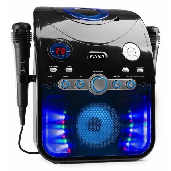 Fenton SBS20B karaoke set met Bluetooth, CD+G, microfoons, LED's en tv aansluiting - Zwart