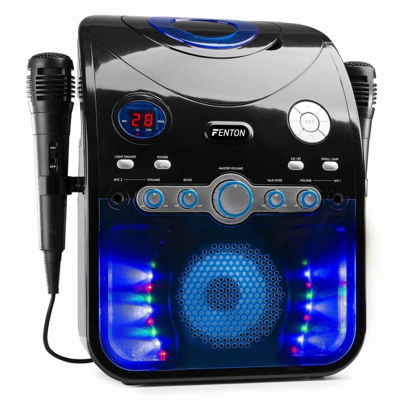 Fenton SBS20B karaoke set met microfoons, LED's en TV aansluiting - Zwart