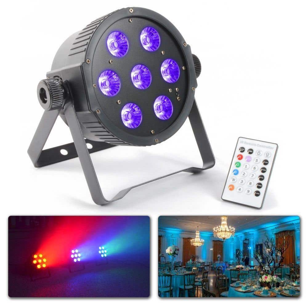 BeamZ RGBAW & UV FlatPAR met 7x 18W (6-in-1) HEX LED's, DMX en IR remote