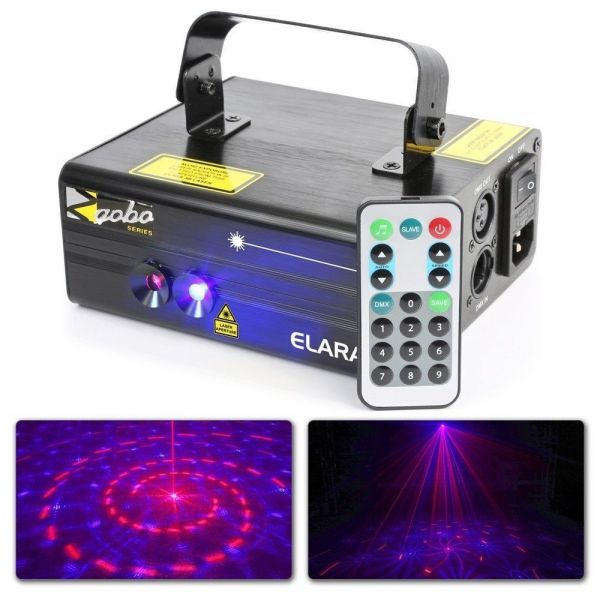 BeamZ Elara Dubbele Laser 300mW Rood Blauw met gobo's, remote en DMX