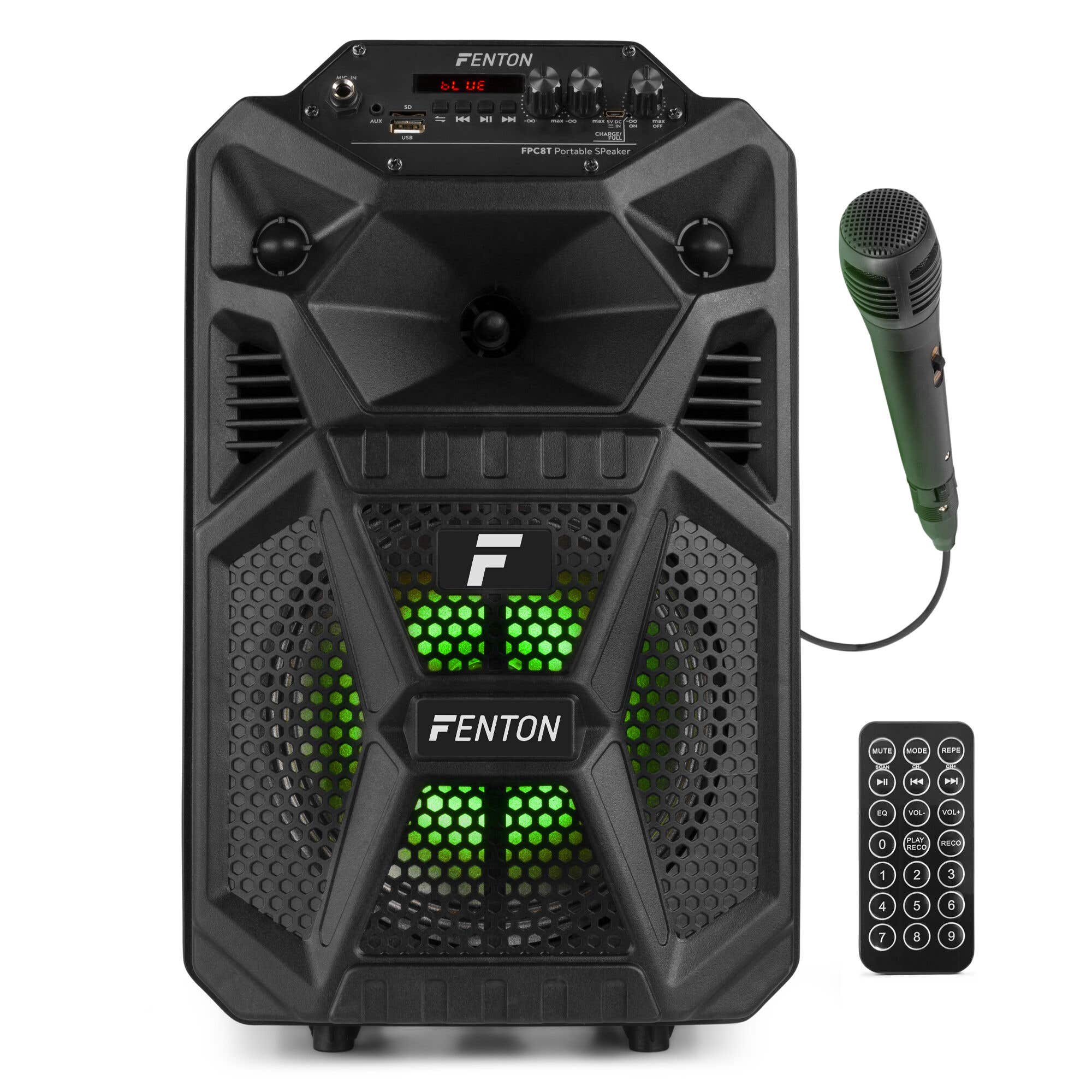 Fenton FPC8T Karaoke Speaker op accu 100 Watt Bluetooth LED verlichting
