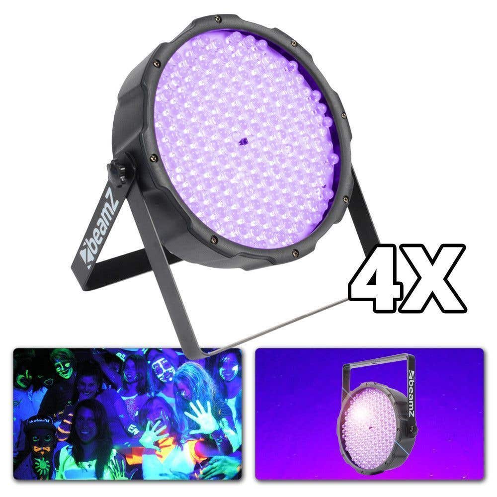 BeamZ Set van 4 Compacte UV LED Spots met 186 Blacklight LED's en DMX