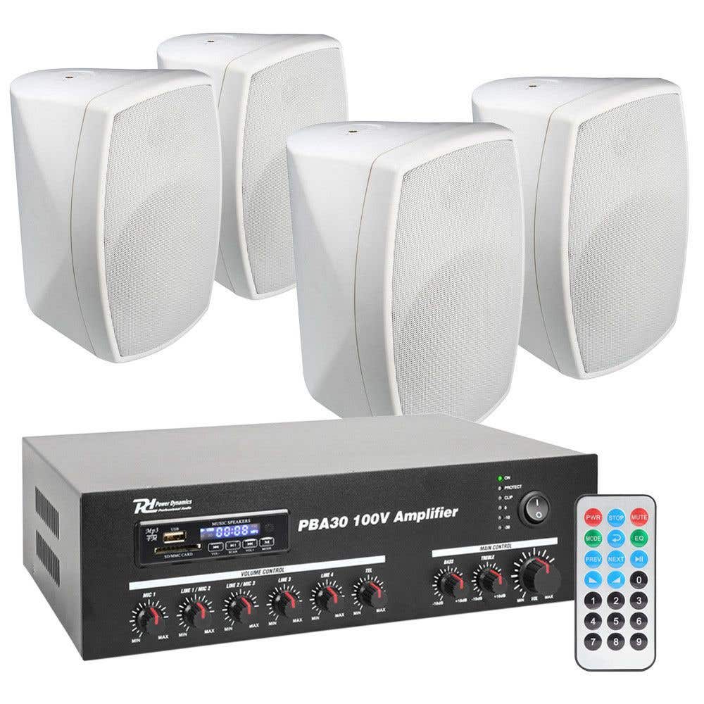 Tien jaar coupon Componeren Power Dynamics 100V Bundelset met 4 witte weerbestendige 5" opbouw speakers  kopen?