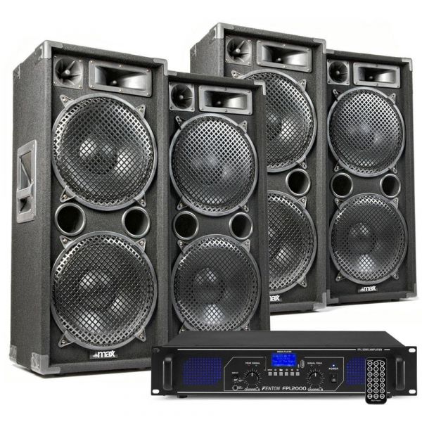 nek neerhalen Een computer gebruiken DJ speakerset met 4x MAX212 speakers en Bluetooth versterker kopen?