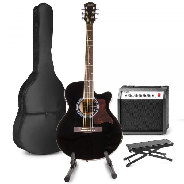 annuleren houder Shetland MAX ShowKit elektrisch akoestische gitaar met gitaarstandaard en voetsteun  - Zwart kopen?