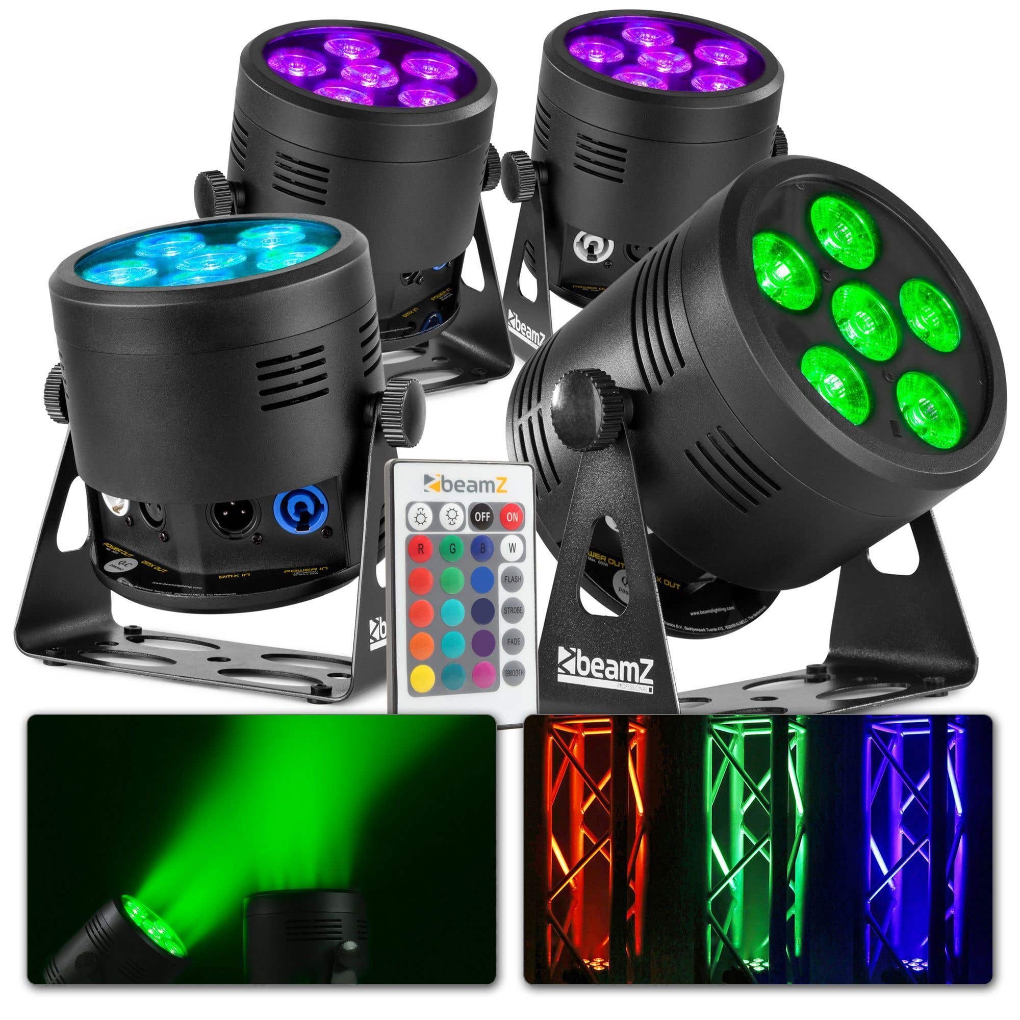 BeamZ BBP66 - Set van 4 accu Uplights met 6x 6W LED's