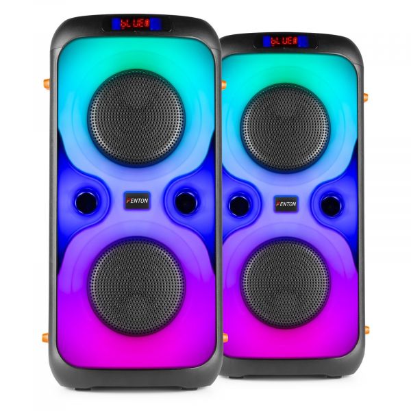 Fenton BoomBox440 set - 2 accu partyboxen met microfoon en LED's - 360W - Stereo pairing