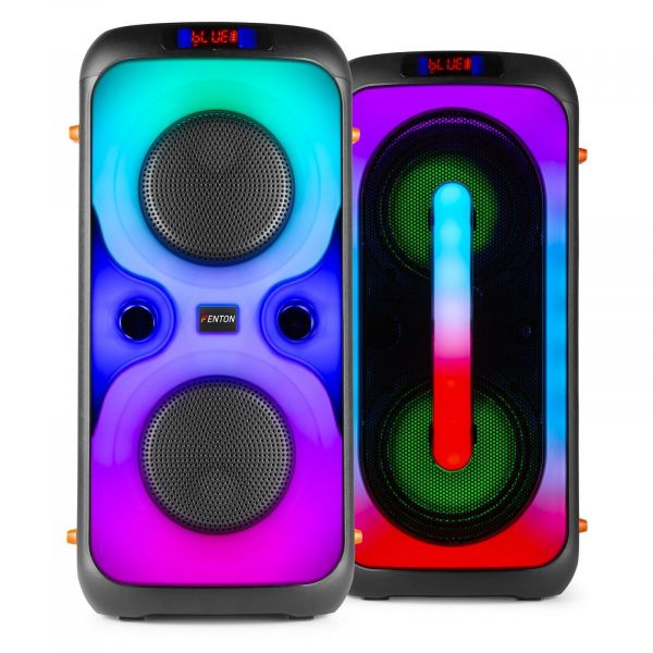 Fenton BoomBox set - 2 accu partyboxen met microfoon en LED's - 360W - Stereo pairing