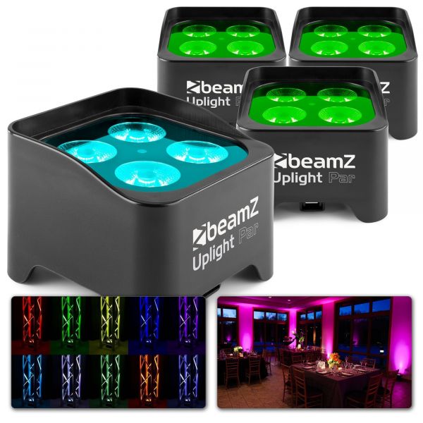 BeamZ BBP90 - Set van 4 uplighters op accu met o.a. 4x 4W LED's en afstandsbediening