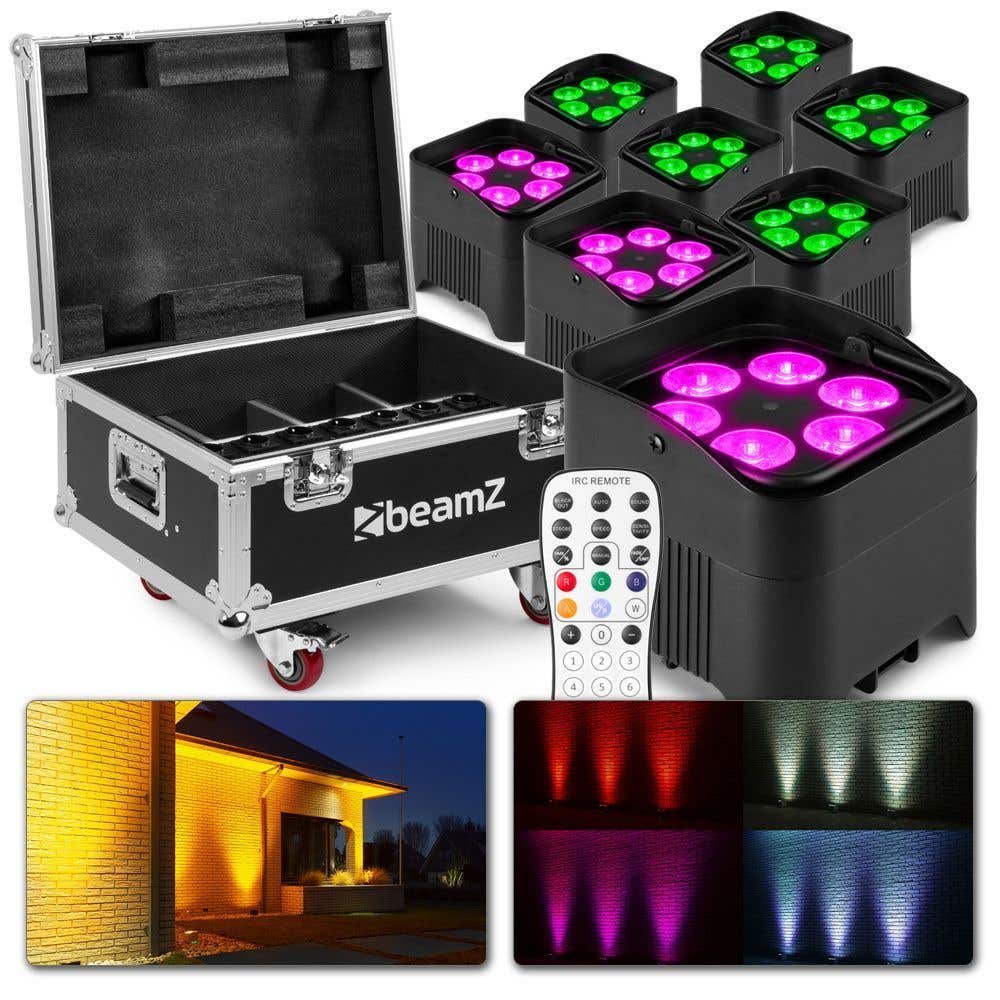 BeamZ BBP96S - Set van 8 accu uplights met 12W LED's en FCC9 flightcase