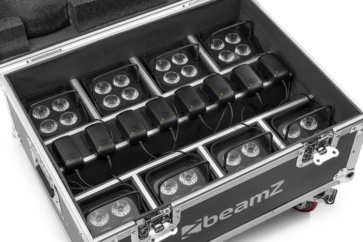BeamZ BBP96S - Set van 8 accu uplights met 12W LED's en FCC9 flightcase